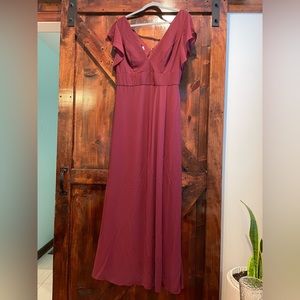 flutter sleeve chiffon v-neck bridesmaid dress
WINE 
STYLE# F20506